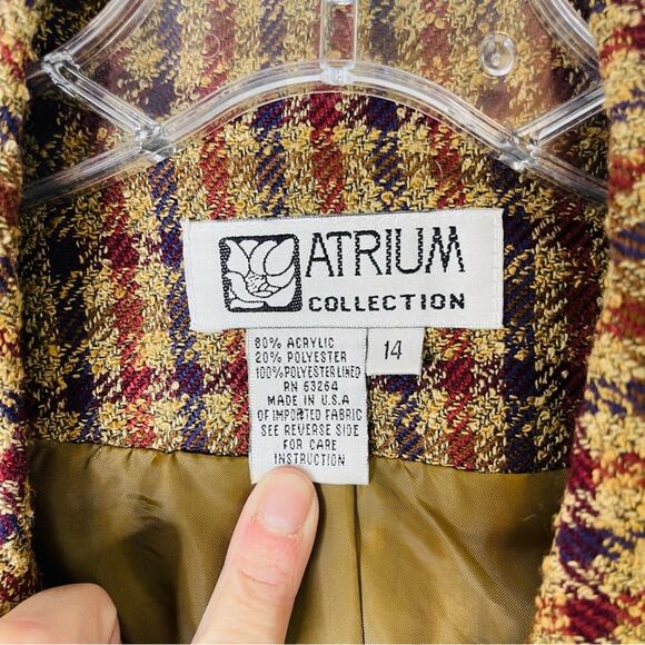 Vintage tan purple rust plaid tweed preppy academia office button blazer 14 - Picture 5 of 6